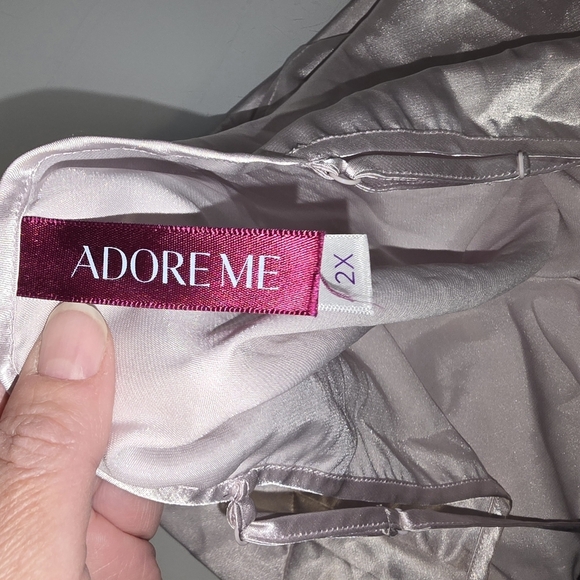 Adore Me Satin Luana Pajama Cami & Short Set Light Pink & Floral Purple Plus 2X - Picture 6 of 13